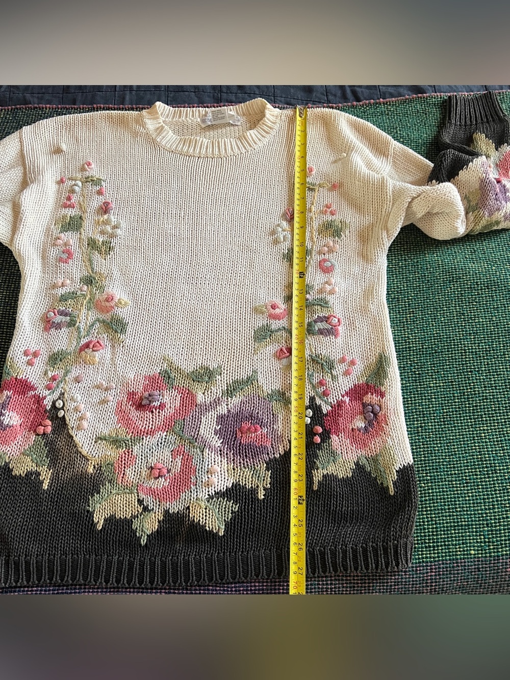 Vtg 90s Rebecca Stone Ramie Cotton Floral Oversized Sweater - Size Medium - Picture 5 of 7